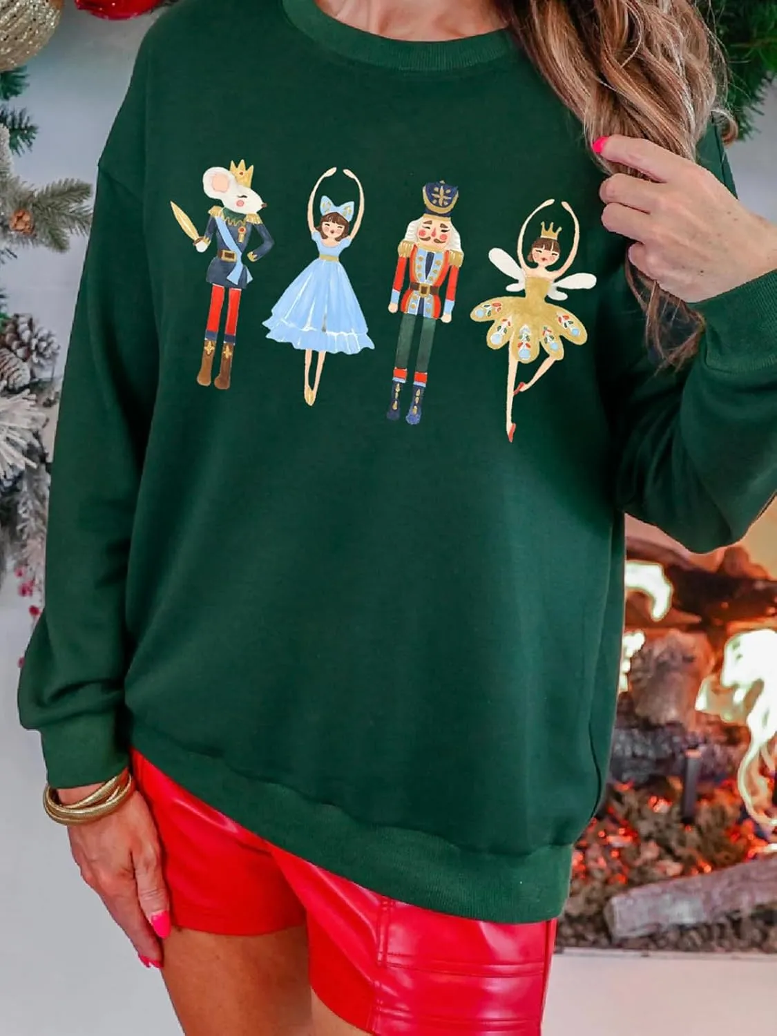 Women's Christmas Nutcracker Sweatshirt Crewneck Long Sleeve Shirt Xmas Holiday Pullover Tops