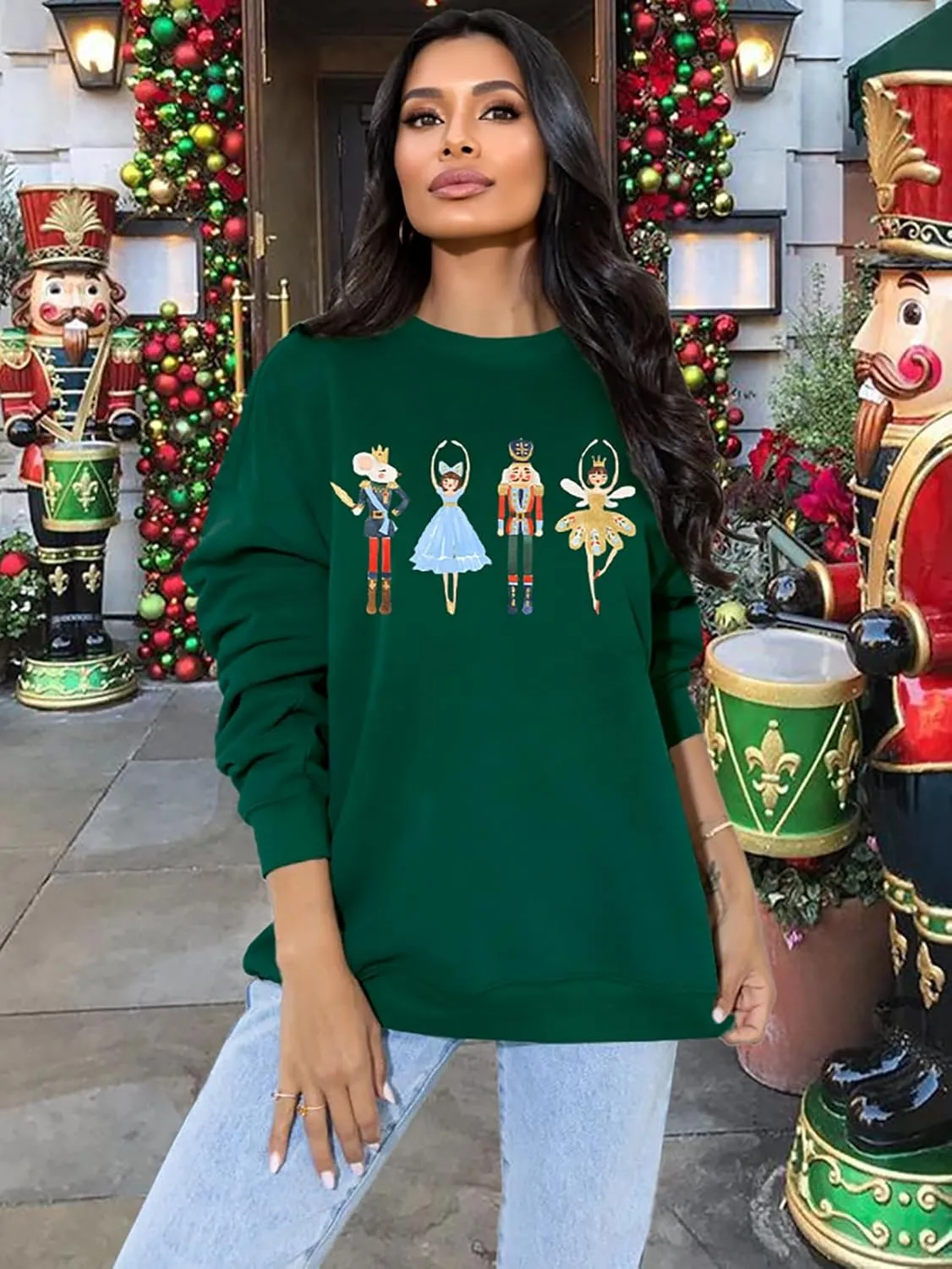Women's Christmas Nutcracker Sweatshirt Crewneck Long Sleeve Shirt Xmas Holiday Pullover Tops