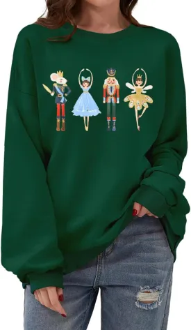 Women's Christmas Nutcracker Sweatshirt Crewneck Long Sleeve Shirt Xmas Holiday Pullover Tops
