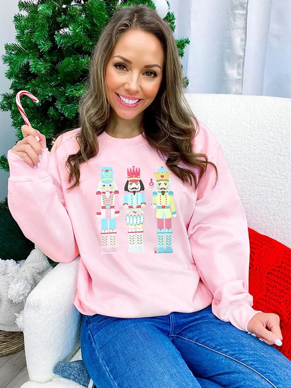 Women's Christmas Nutcracker Sweatshirt Crewneck Long Sleeve Shirt Xmas Holiday Pullover Tops