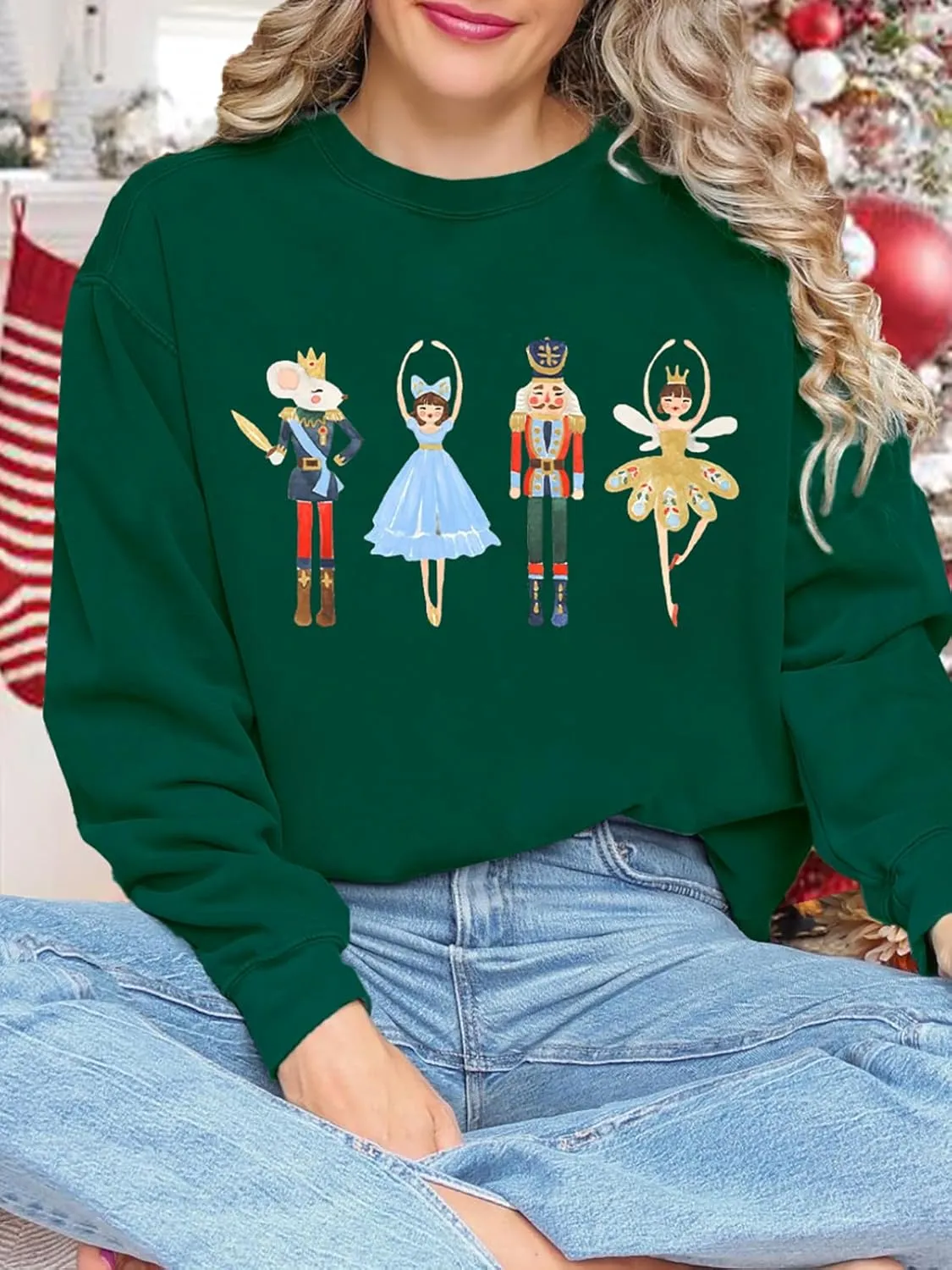 Women's Christmas Nutcracker Sweatshirt Crewneck Long Sleeve Shirt Xmas Holiday Pullover Tops