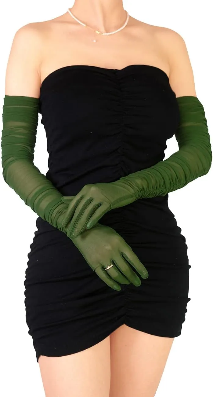 Women's Sexy Sheer Gloves Mesh Tulle Super Long Gloves Opera Christmas Costume Party Dance Glove