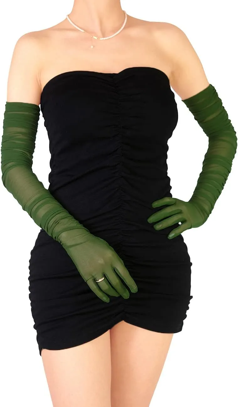 Women's Sexy Sheer Gloves Mesh Tulle Super Long Gloves Opera Christmas Costume Party Dance Glove