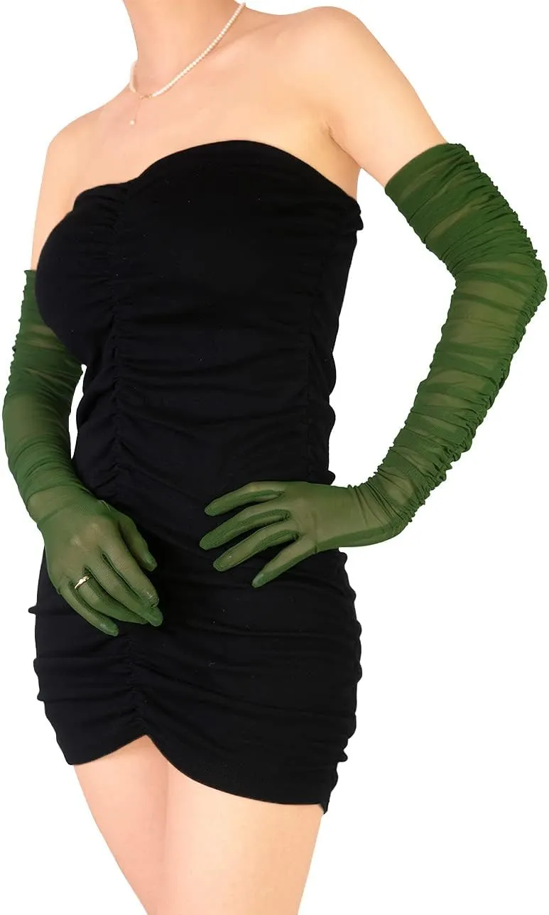 Women's Sexy Sheer Gloves Mesh Tulle Super Long Gloves Opera Christmas Costume Party Dance Glove