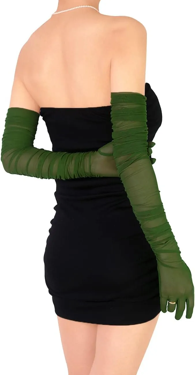 Women's Sexy Sheer Gloves Mesh Tulle Super Long Gloves Opera Christmas Costume Party Dance Glove