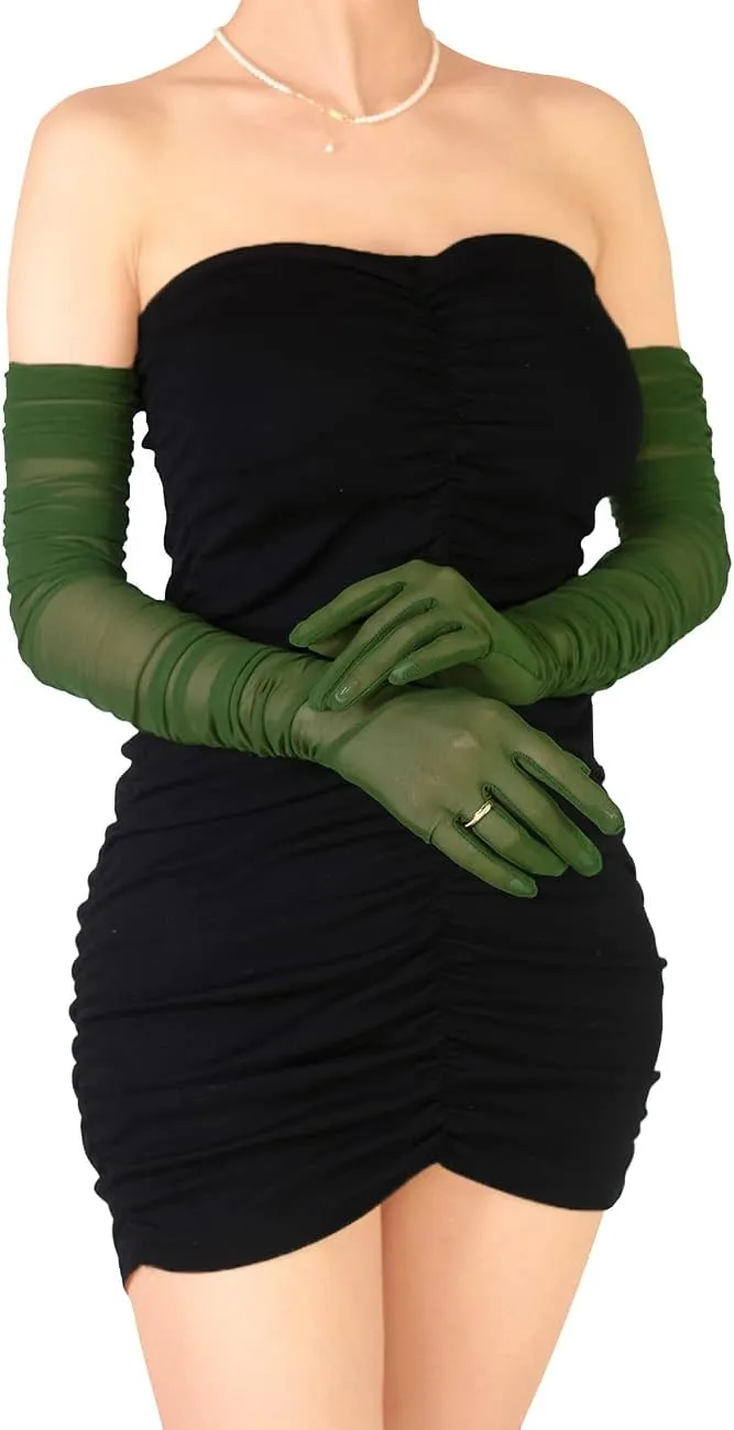 Women's Sexy Sheer Gloves Mesh Tulle Super Long Gloves Opera Christmas Costume Party Dance Glove