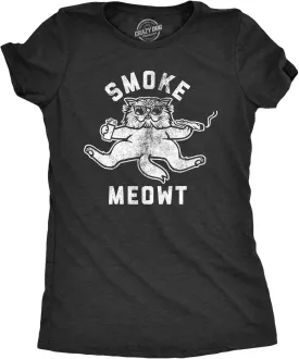 Womens Smoke Meowt T Shirt Funny 420 High Cat Pet Kitty Lover Graphic Novelty Weed Tee