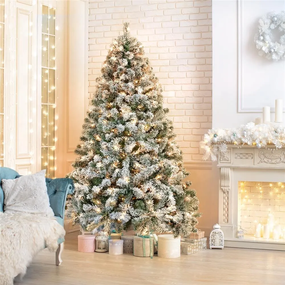 Yaheetech 6Ft Pre-lit Flocked Artificial Christmas Tree