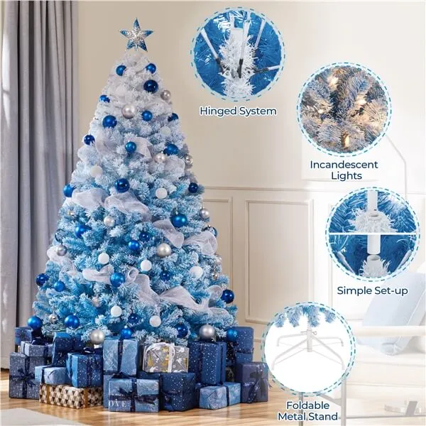 Yaheetech 6Ft Pre-lit Flocked Artificial Christmas Tree