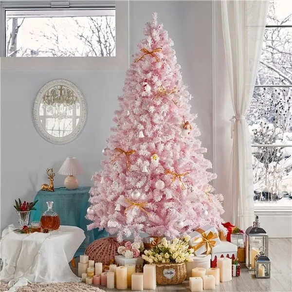 Yaheetech 6Ft Pre-lit Flocked Artificial Christmas Tree
