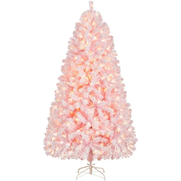 Yaheetech 6Ft Pre-lit Flocked Artificial Christmas Tree