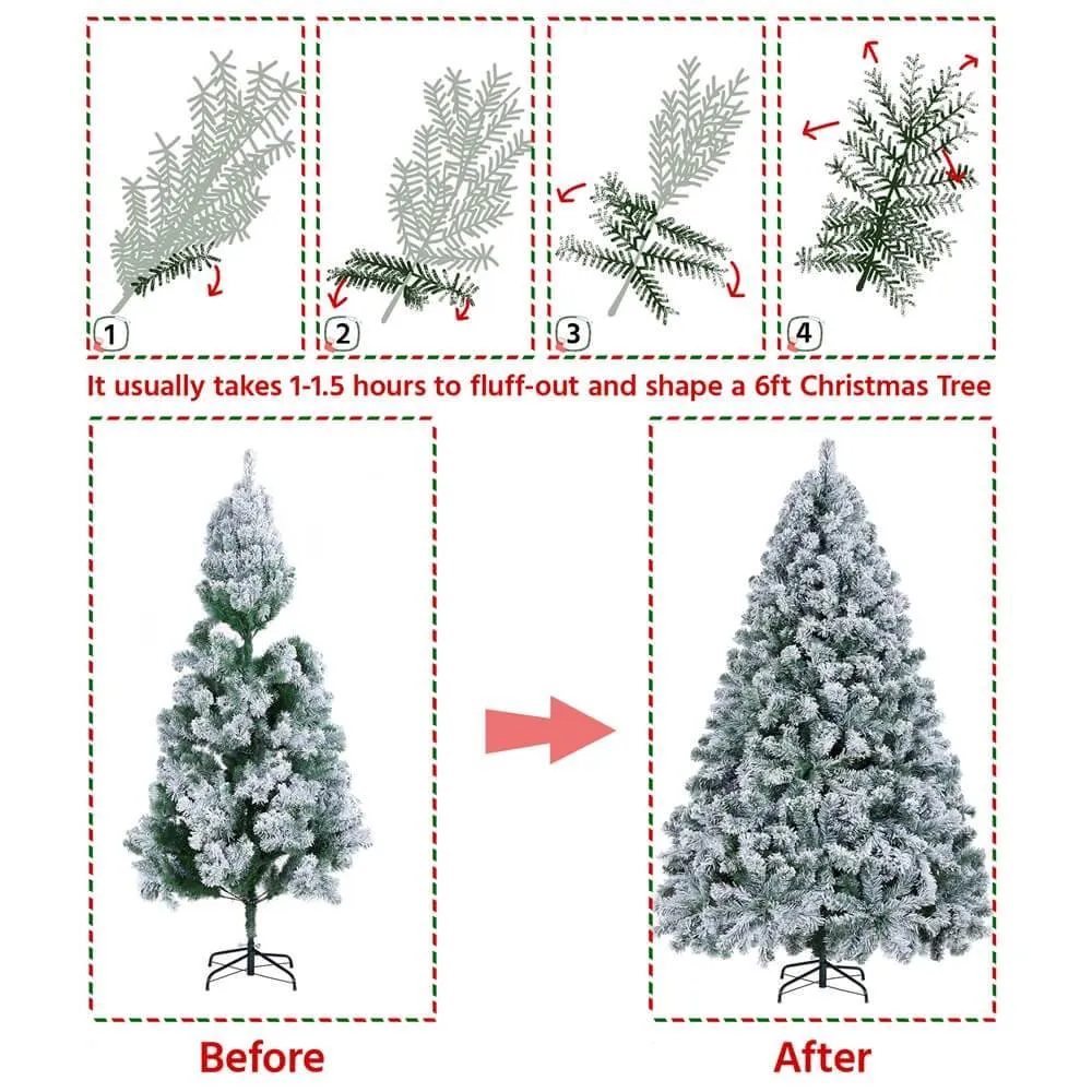 Yaheetech 6Ft Pre-lit Flocked Artificial Christmas Tree