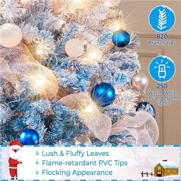 Yaheetech 6Ft Pre-lit Flocked Artificial Christmas Tree