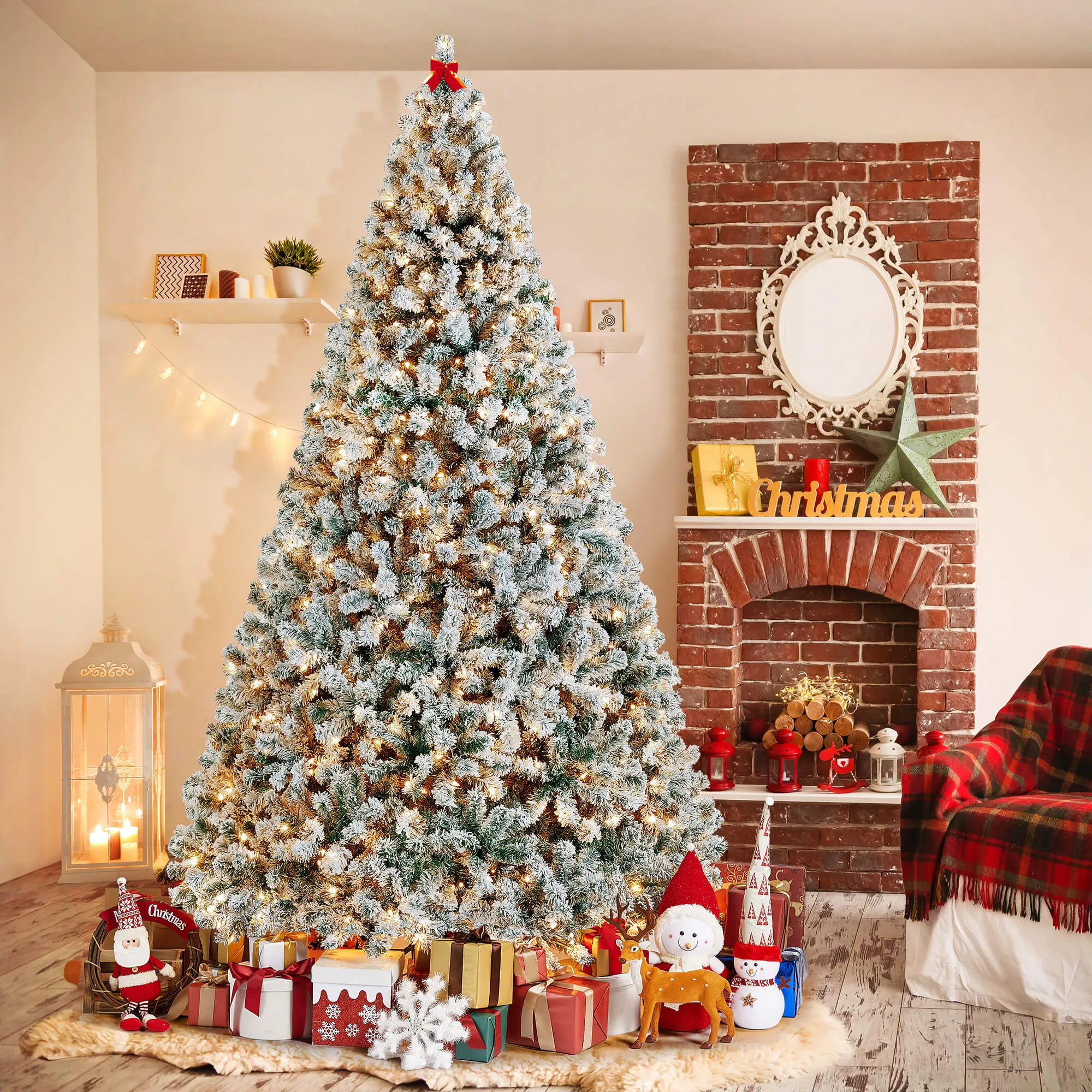Yaheetech 9’ Pre-lit Flocked Artificial Christmas Tree