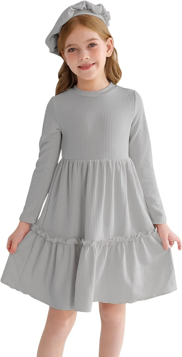 YOUNGER TREE Girls Dresses Fall Long Sleeve Knit Plaid Dress A Line Casual Winter Dress 4-12 Years