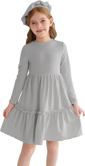 YOUNGER TREE Girls Dresses Fall Long Sleeve Knit Plaid Dress A Line Casual Winter Dress 4-12 Years