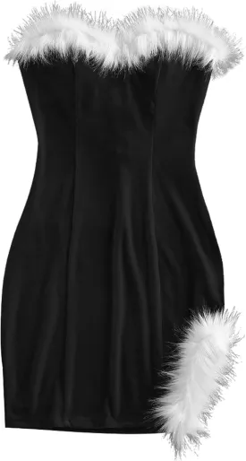 ZAFUL Women's Sexy Off Shoulder Velvet Back Lace Up Vintage Christmas Strapless Party Bodycon Mini Dress