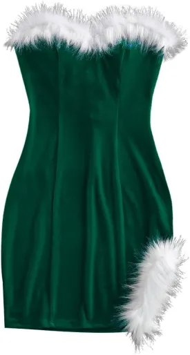 ZAFUL Women's Sexy Off Shoulder Velvet Back Lace Up Vintage Christmas Strapless Party Bodycon Mini Dress